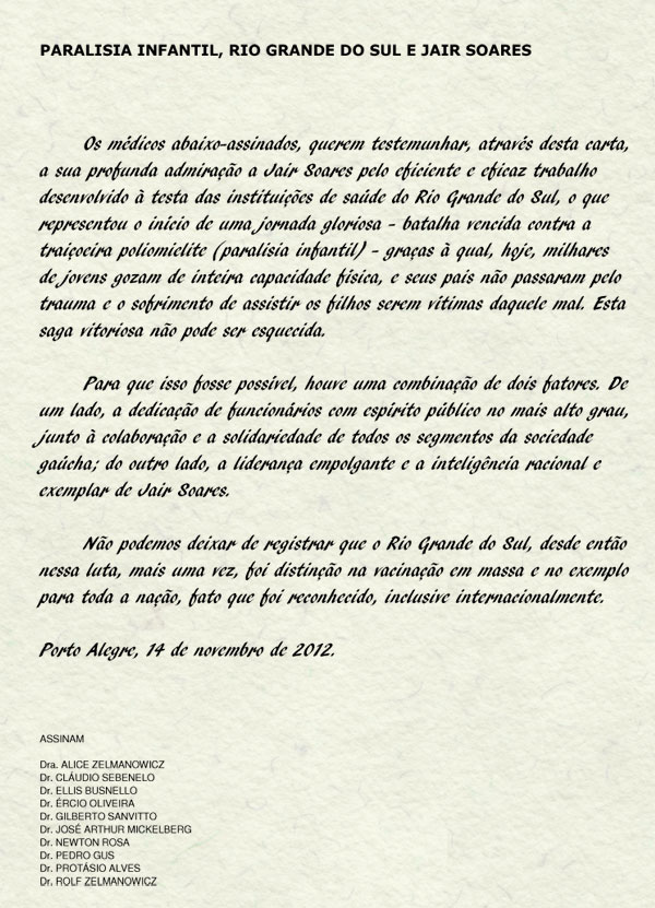 PARALISIA INFANTIL, RIO GRANDE DO SUL E JAIR SOARES